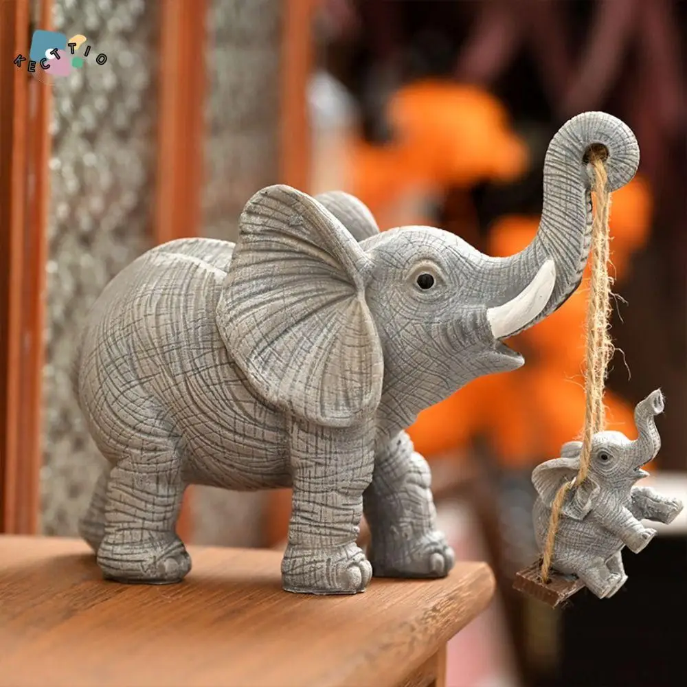 

Cute Mother Baby Elephant Figurine Resin Crafts Chinese Traditional Lucky Elephant Statue Handmade Feng Shui Elephant Figurine