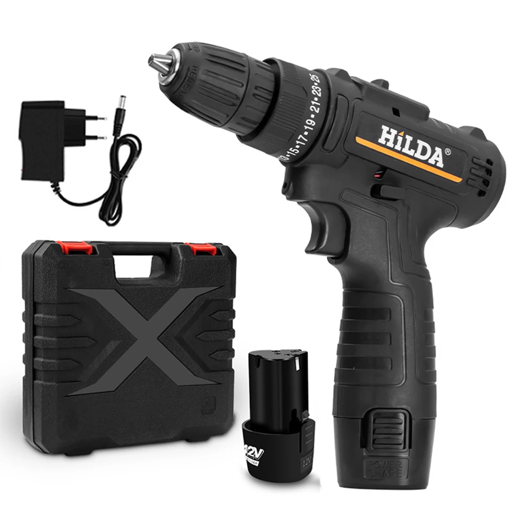 HiLDA 12V Electric Screwdriver Lithium Electric Drill Household Wireless Impact Drill Charging Screwdriver Electric Drill