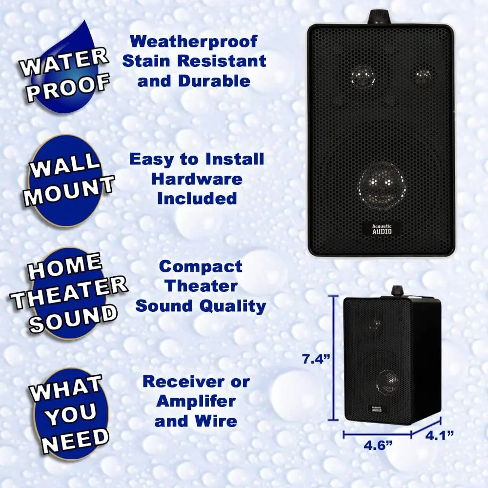 

251B Indoor Outdoor 3 Way Speakers 400 Watt Black Pair