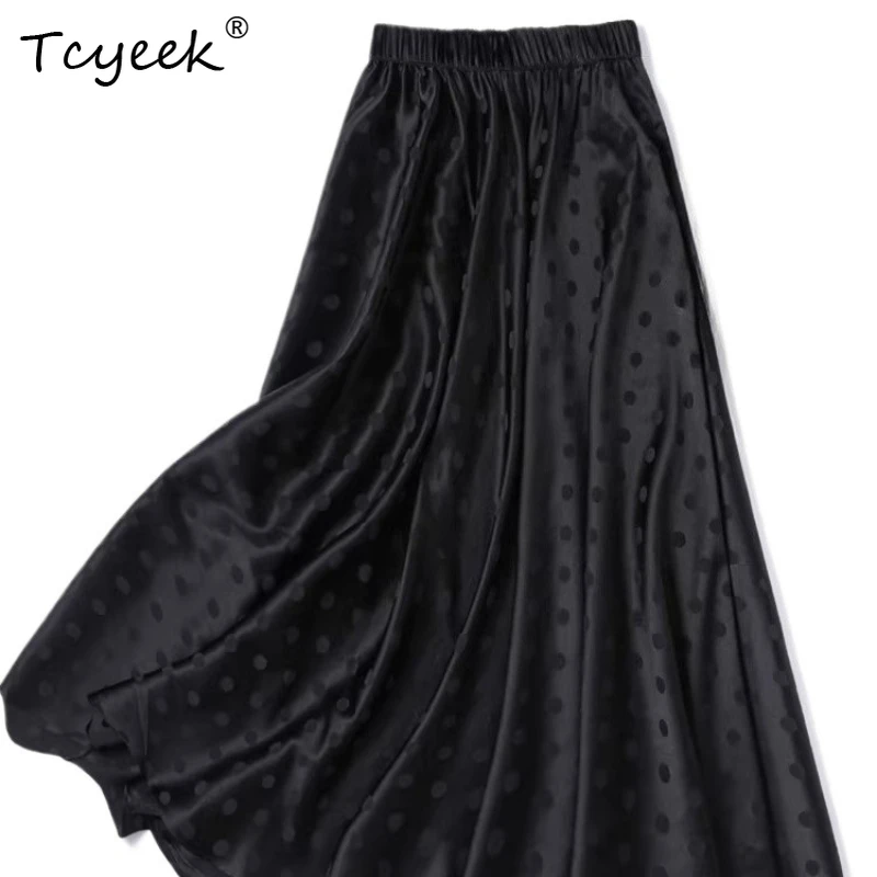 Tcyeek 93% Real Silk Long Skirts for Women 21MM Silk Woman Clothes 2026 Spring Summer High-end Elegant Skirt Faldones Para Mujer