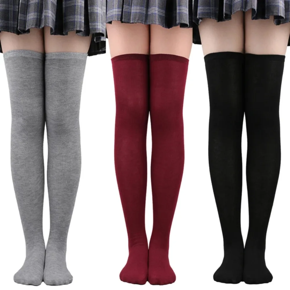 

1pair Women Over Knee Thigh High Socks Academic Style Solid Color Long Socks Over The Knee Stockings for Ladies Girls
