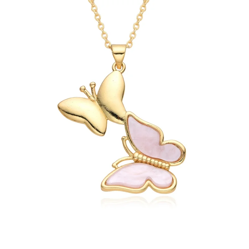 

Copper gold-plated shells, two butterflies, extremely simple style necklace for women