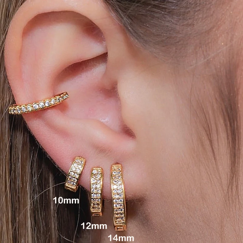 Vintage Hoop Earrings Women Minimalist Iced Out Cubic Zircon Retro Cartilage Tragus Ear Accessories Gold Color Jewelry KBE243