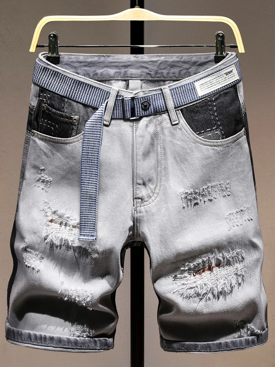 

Модные мужские джинсы премиум-класса: летние, новые, укороченные, слим-фит, с дырками, эластичные, из хлопкового денима