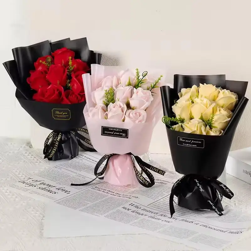 9-köpfiger Seifenblumen-Rosenstrauß, künstliche Blume für Weihnachten, Hochzeit, Geburtstagsfeier, Valentinstag, DIY-Geschenk, Heimdekoration – Detail 1