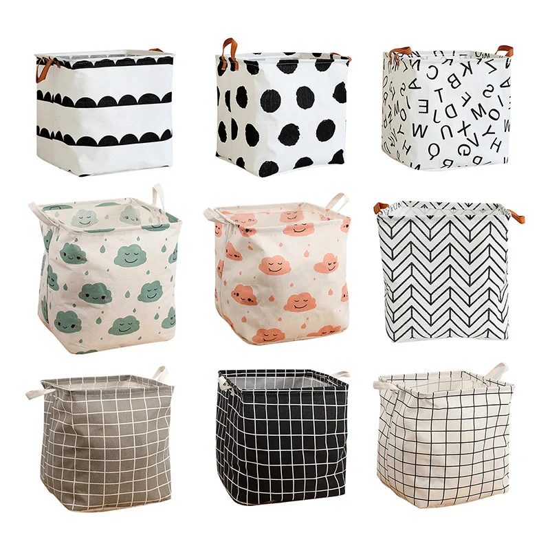 Pop  Foldable Storage Box Cotton Cloth Dirty Laundry  Kids  Dot Print Household Square Storage Baskets