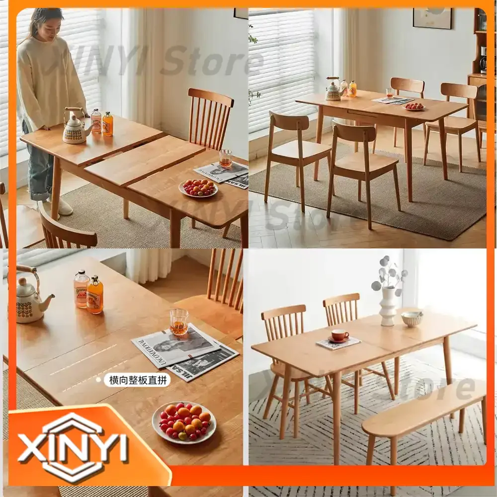 Foldable Solid White Oak Dining Table for Small Spaces Nordic Extendable Rectangular Table for Home Use