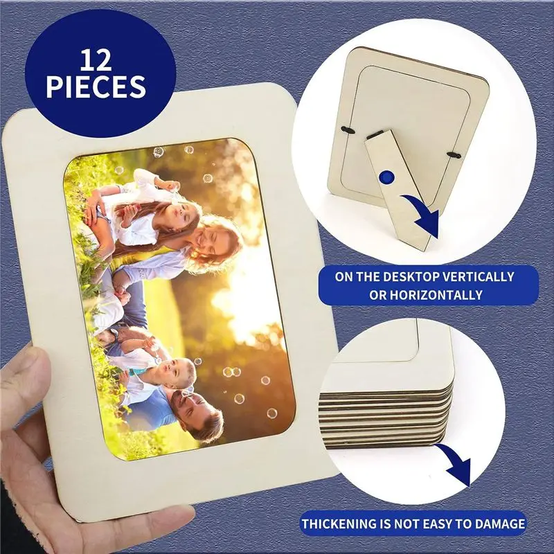 ABFS 12 Pieces DIY Wood Picture Frames Unfinished Solid Wood Photo Picture Frames for 4 X 6 in Photos, Standing Photo Frames