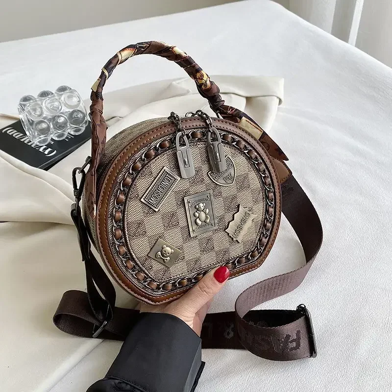 

Retro Small Round Bag Women's Designer 2024 Fashion Versatile Shoulder Crossbody Bag Female Brand Personality Purses Mobile Bag