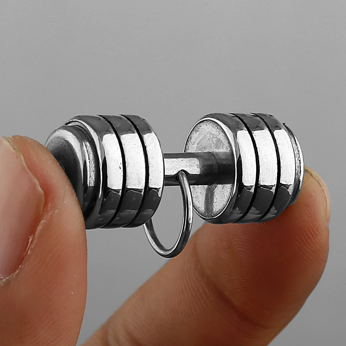 Men\'s Fitness Dumbbell Pendant Necklace Punk Hip Hop Silver Color Stainless Steel Necklace Jewelry Gift for Boyfriend
