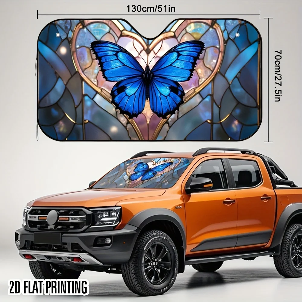1pc 2D Flat Butterfly Dance Colorful Window Art Design Car Front Window Sun Shade – Universal Fit Windshield Visor, Keeps Vehicl