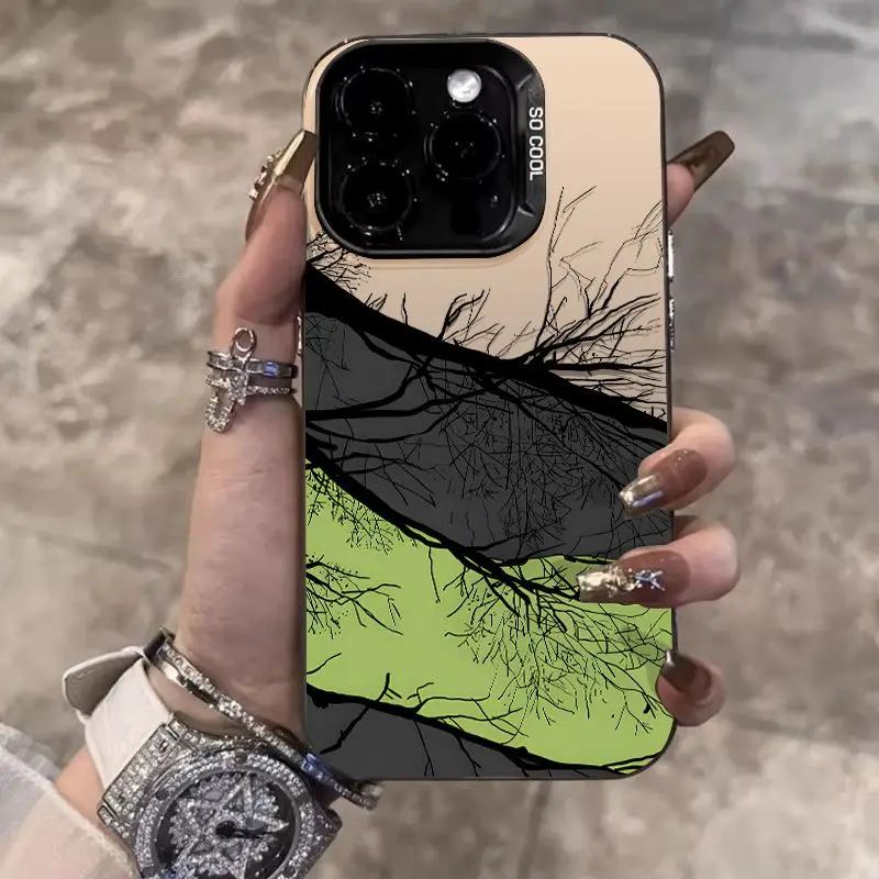 New Fashion Dead wood Dark Black IMD Phone Case For iPhone 16 15 Pro Max 15 14 13 12 11 Pro XR XS 7 8 Plus Shockproof Back Cover