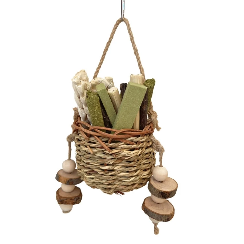 

Hanging Toy for Rabbit Natural Handwoven Basket Small Pet Teething Toy Claw Grinding Chewing Biting Toy for Small Dropship