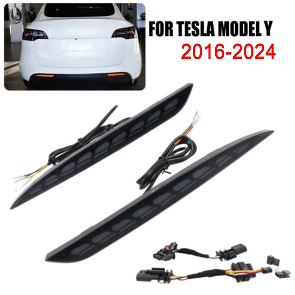 For Tesla Model 3/Y 2017-2023 Rear Bumper Fog Light Streamer Turn Signal Accessories ModelY 2024 Rear Bar Lamps Auto Exterior