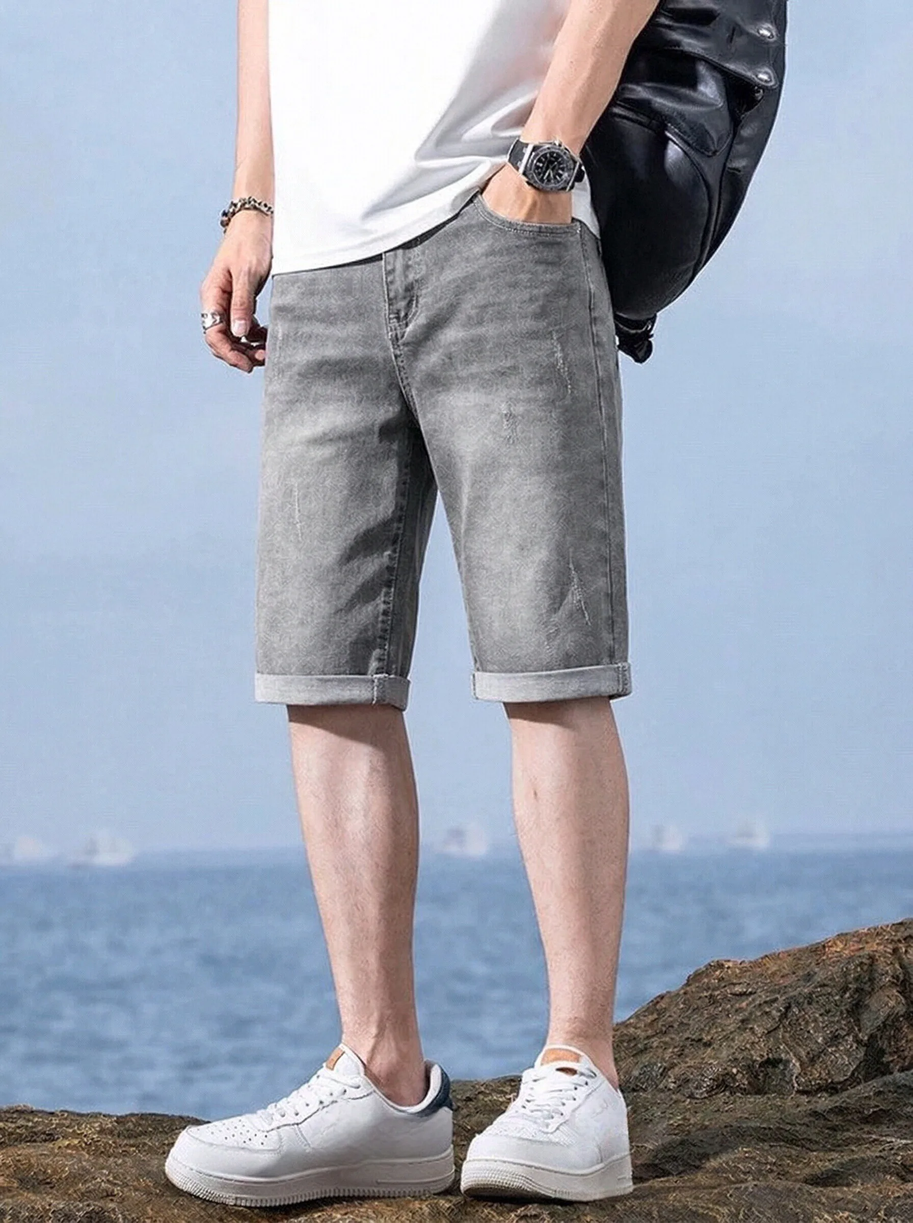 

Pants Jeans Clothing Trousers Shorts Men's Summer Rhinestone Moon Star Print Denim Shorts