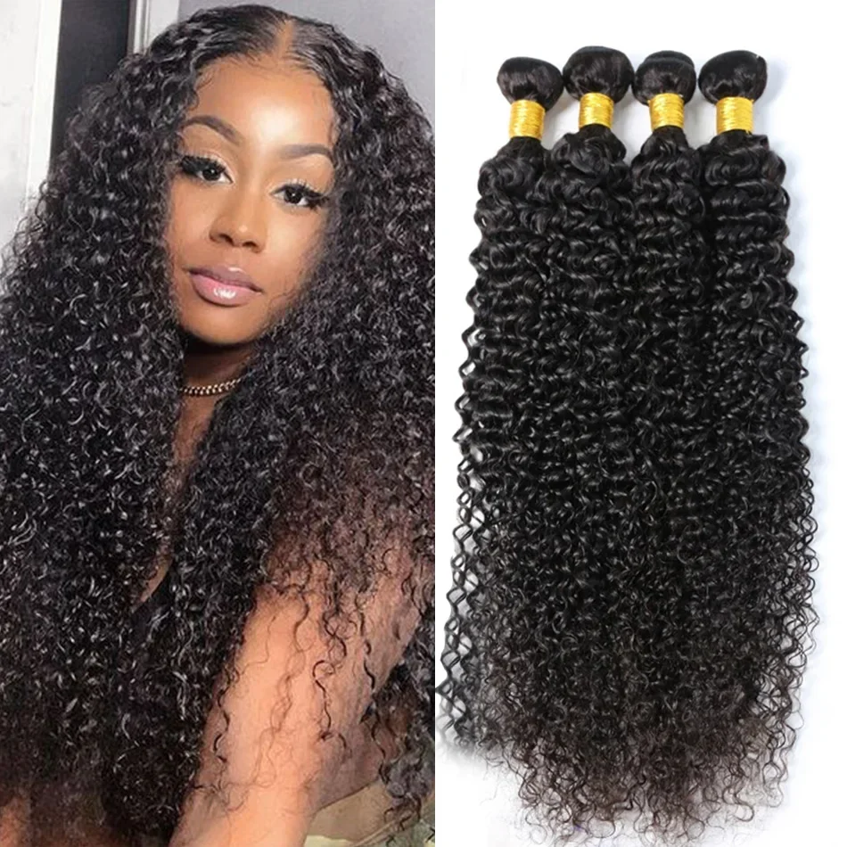 Mongolian Kinky Curly Human Hair Bundles 3 4 Bundles 28 30 Inch Virgin Remy Hair Extensions For Women Sew In Quick Weave Bundles