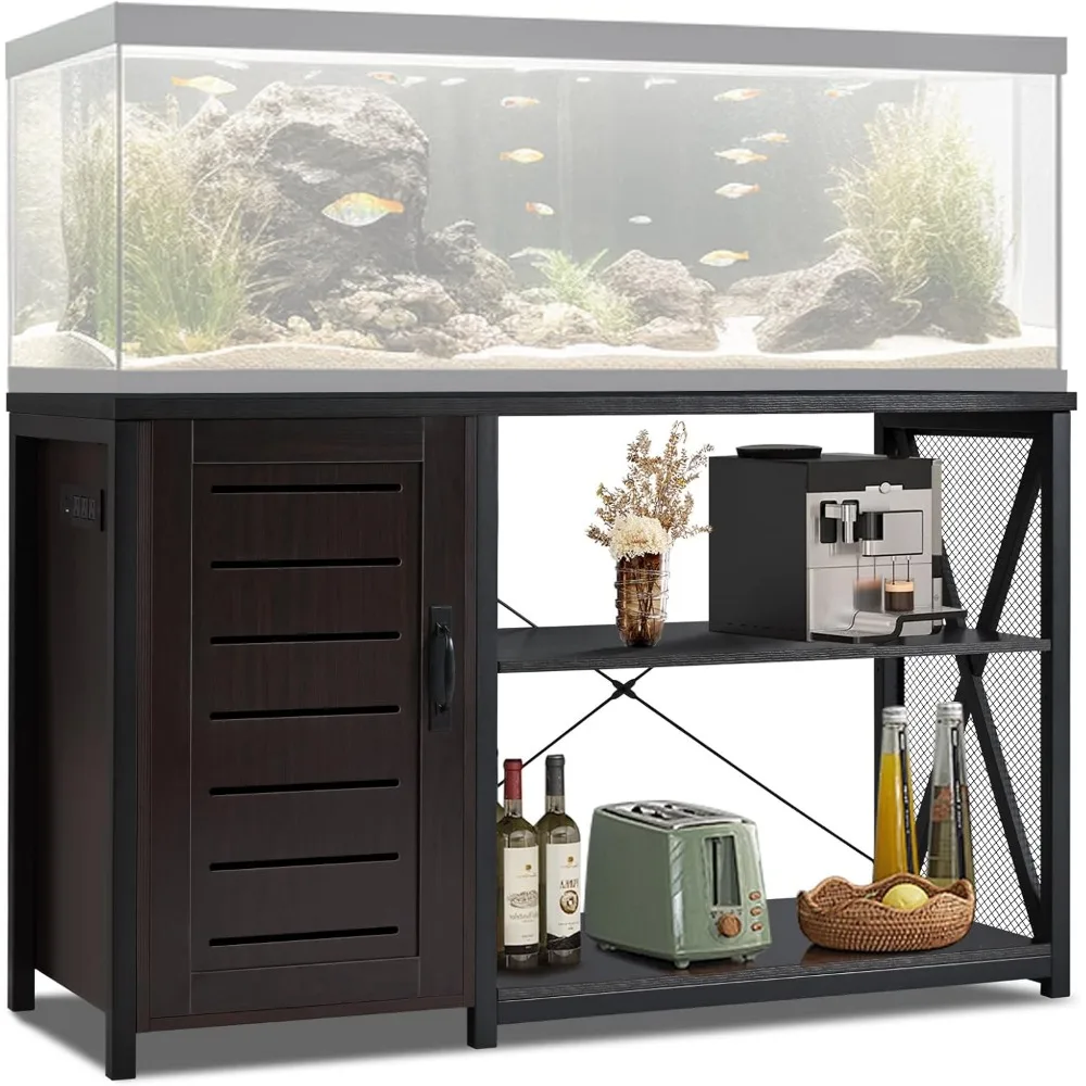 

55-75 Gallon Aquarium Stand with Power Outlets - Dual Aquarium Support, Cabinet Storage, 1000 lbs Capacity,Dark Brown, Aquariums