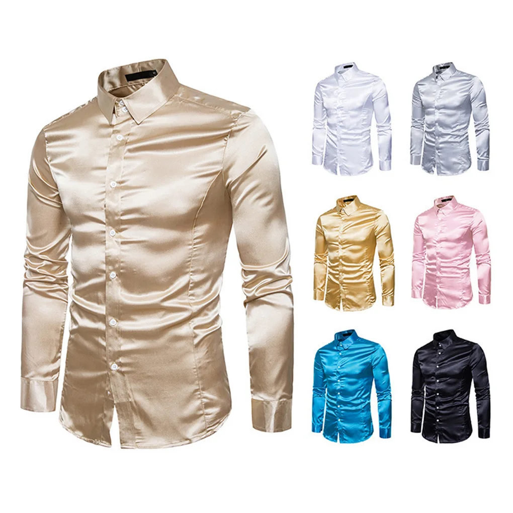 

Slim Fit Long Sleeve Tops For Men - Breathable And Machine Washable Satin Machine Washable In Cold Water Men Shirt Satin