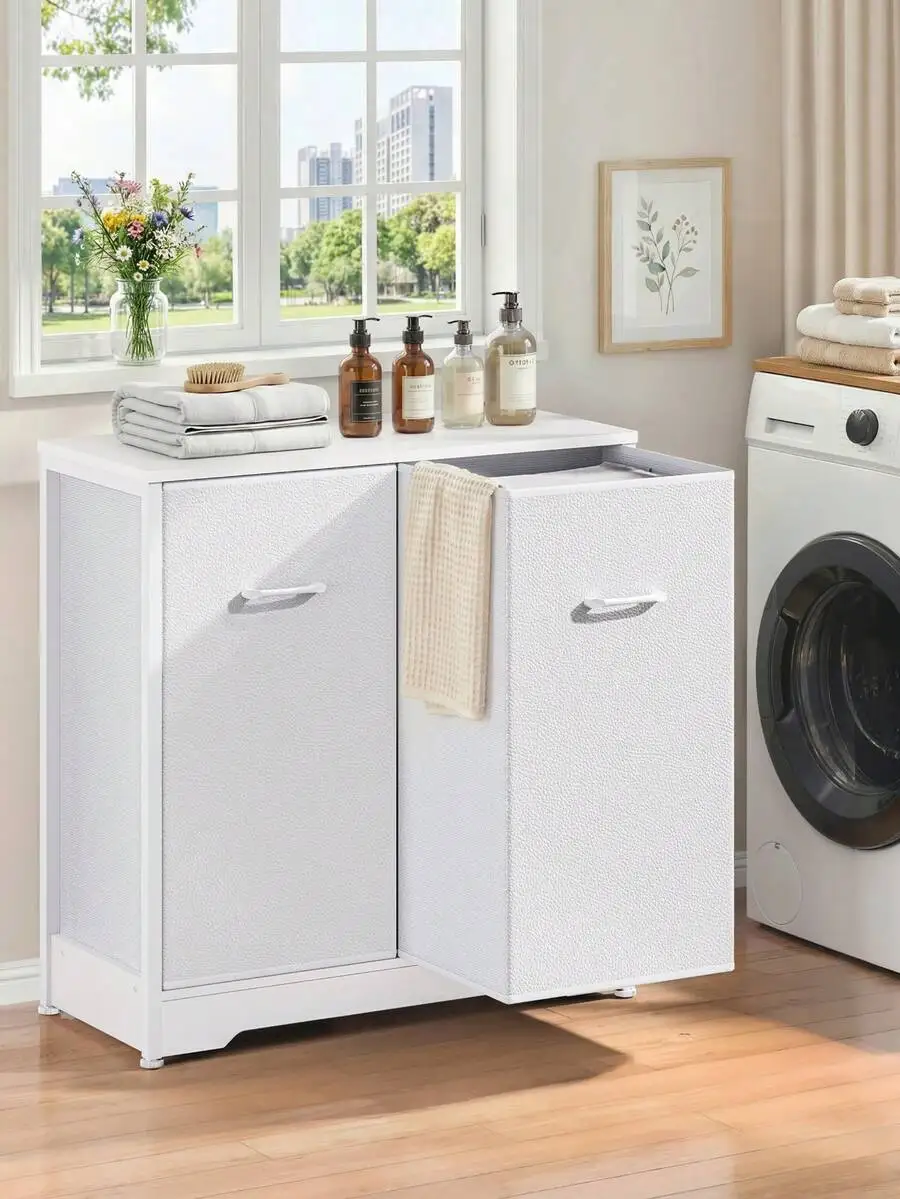 

Pull-Out Laundry Sorter Cabinet With Removable Bags, Laundry Basket, 140L (2x70L) Laundry Hamper With Sturdy Frame