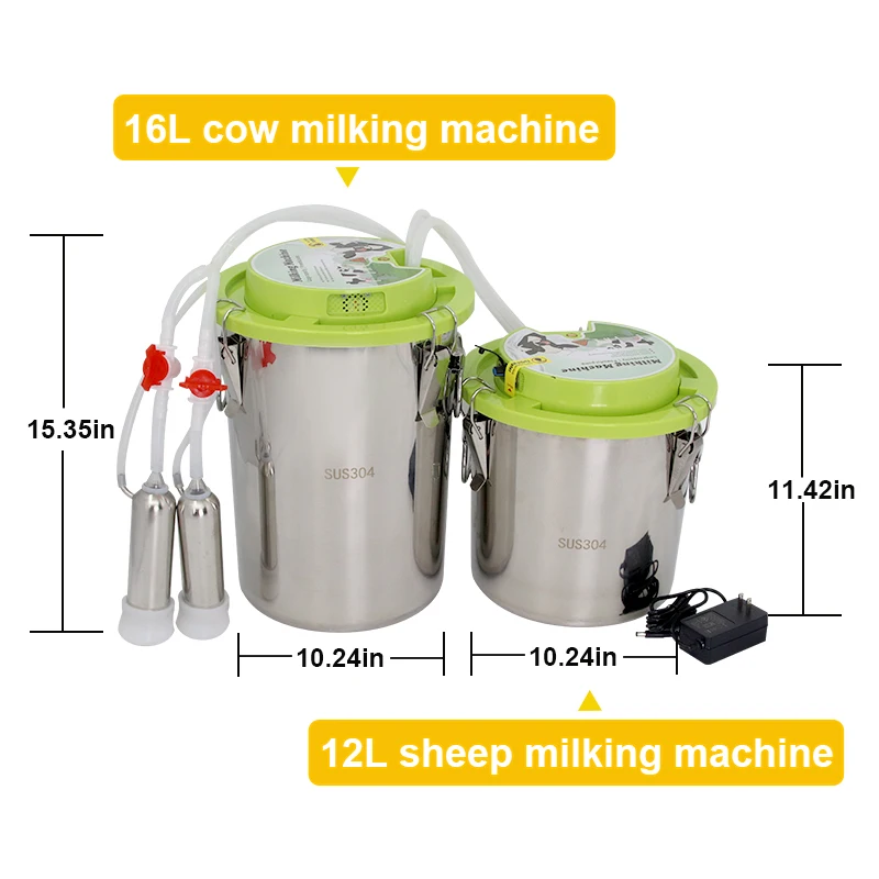 12L/16L Cow Sheep Electric Integrated Milking Machine 304Stainless Steel Rechargeable and Plug-in Milking Machine for Cattle