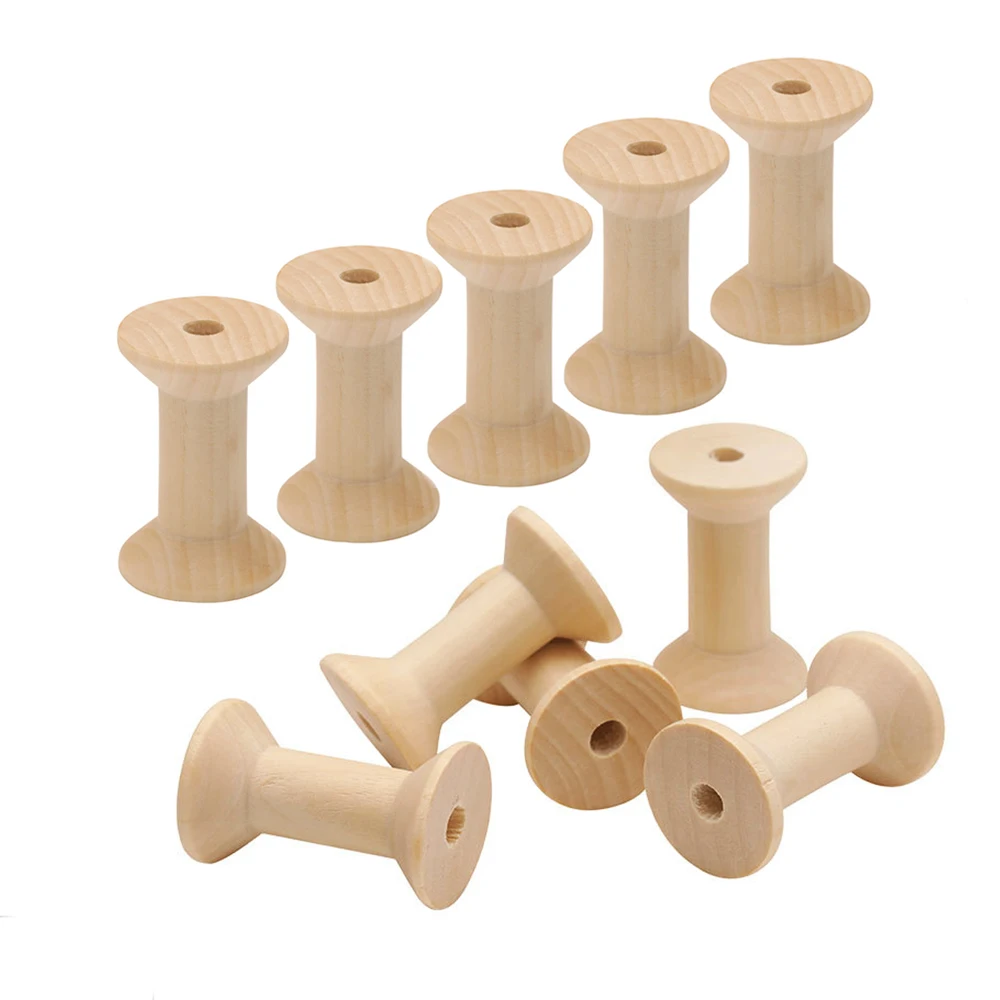 10pcs Large Size Wooden Empty Thread Spools DIY Sewing Tool for Cross Stitch Needlework Handmade String Twine Storage 32*47mm