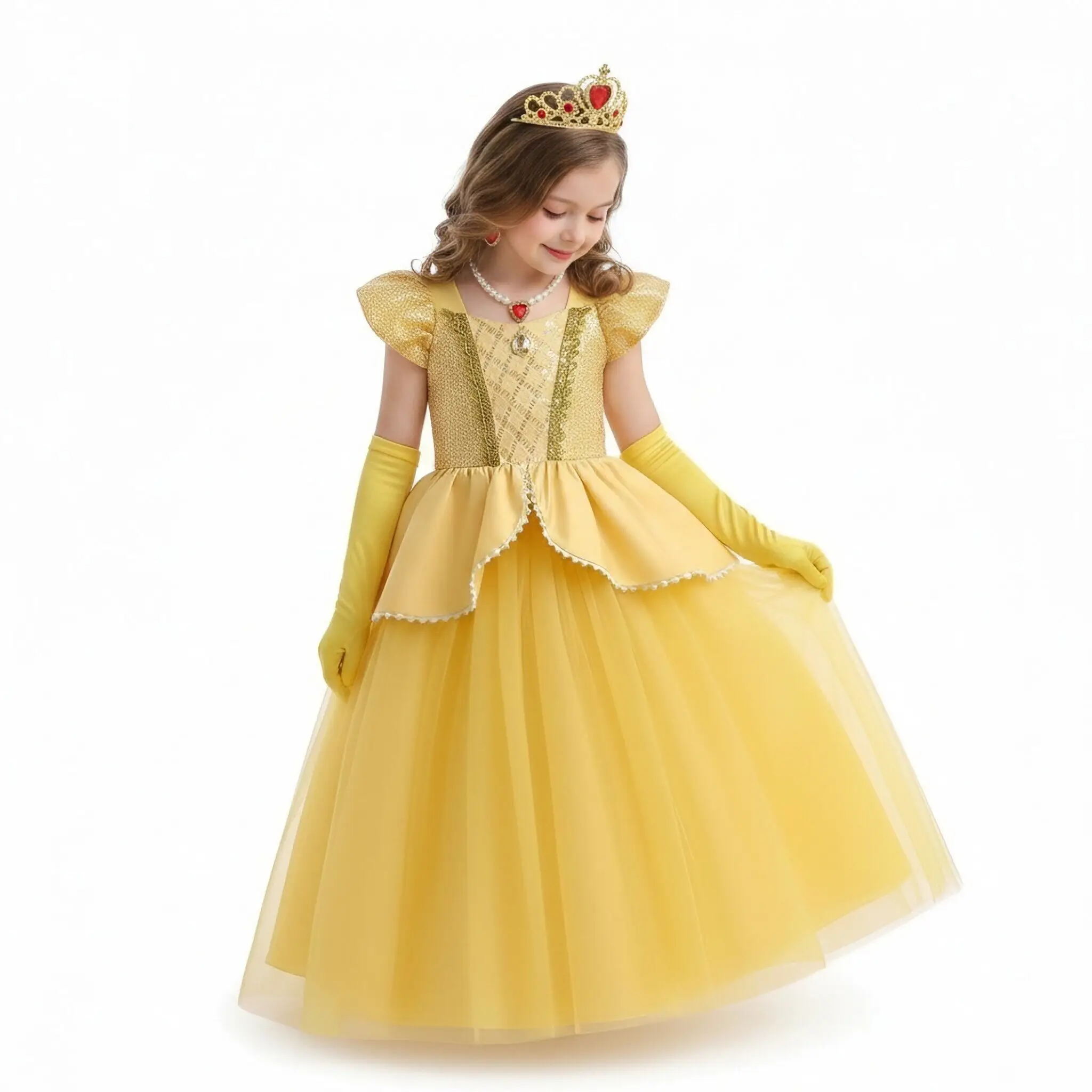 Girls Halloween Cosplay Costume Belle Princess Dress Luxury Prom Birthday Gift Vestidos Party Children Dress