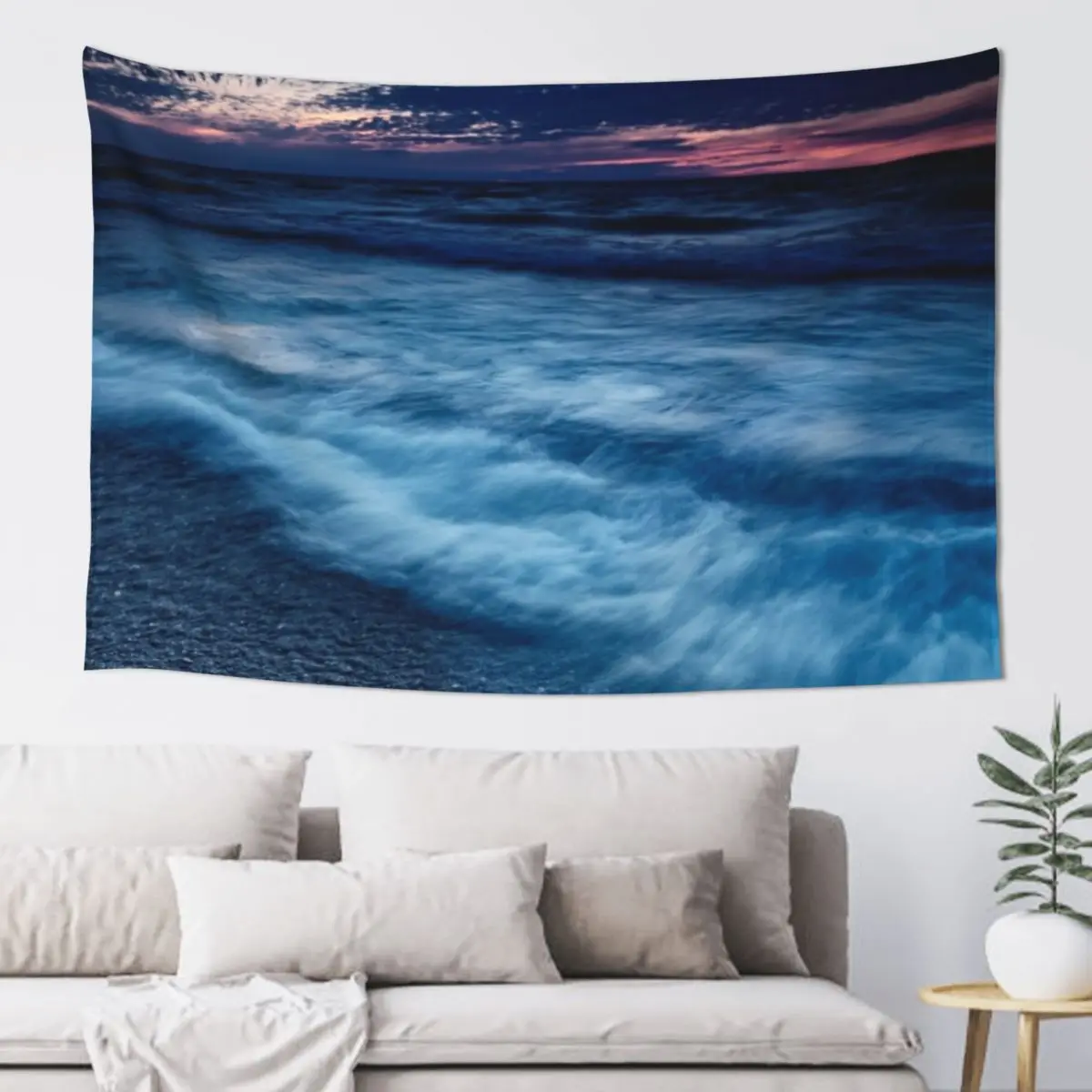 Beautiful dramatic dusk nature scenery of lake Huron Grand Bend art photo print Tapestry Mushroom Tapestry