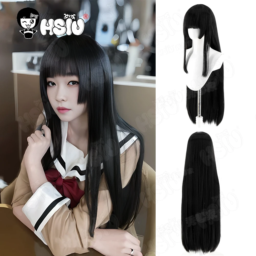 Rinko Shirokane شعر مستعار تأثيري الألياف شعر مستعار اصطناعي 「HSIU」 80CM شعر مستعار أسود طويل + غطاء شعر مستعار أنيمي بانج دريم! شعر مستعار تأثيري #1