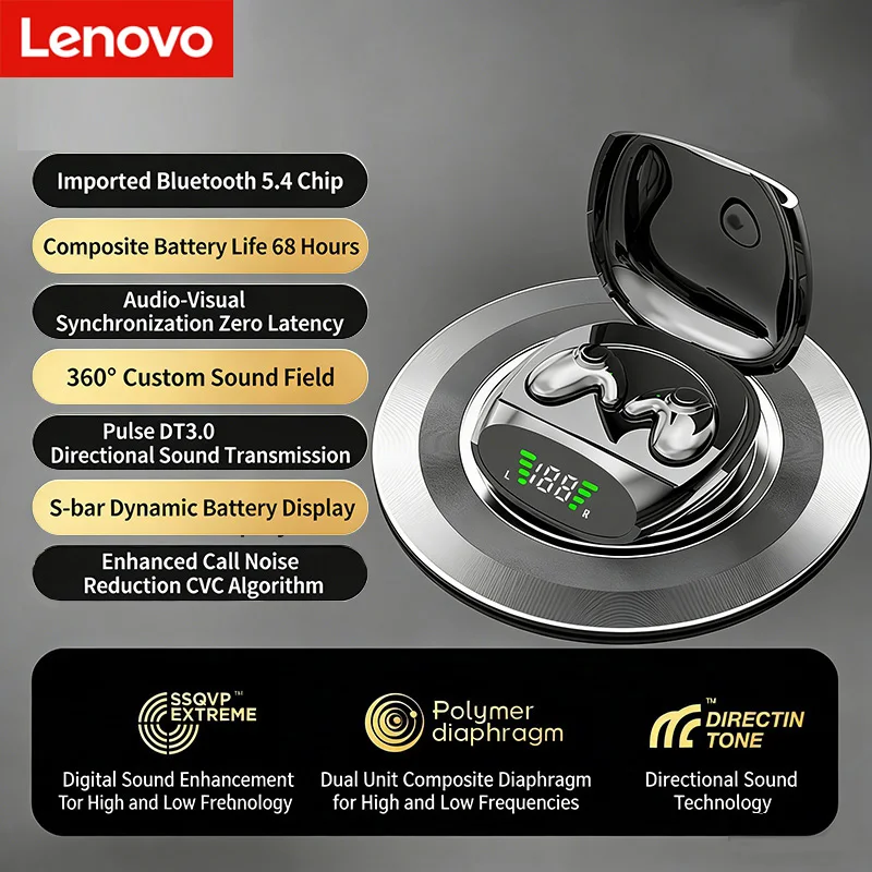 Lenovo Bluetooth 5.4 Earphones Mini Noise Cancelling Sports Running Earphones Life Waterproof Gaming Music In Ear Earphones