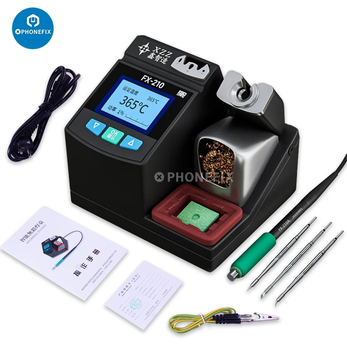 

XZZ FX-210 Lead-free Soldering Station with 3 Solder Iron Tips LCD Digital Display 2s to 350°C Welding Iron Station for Phone