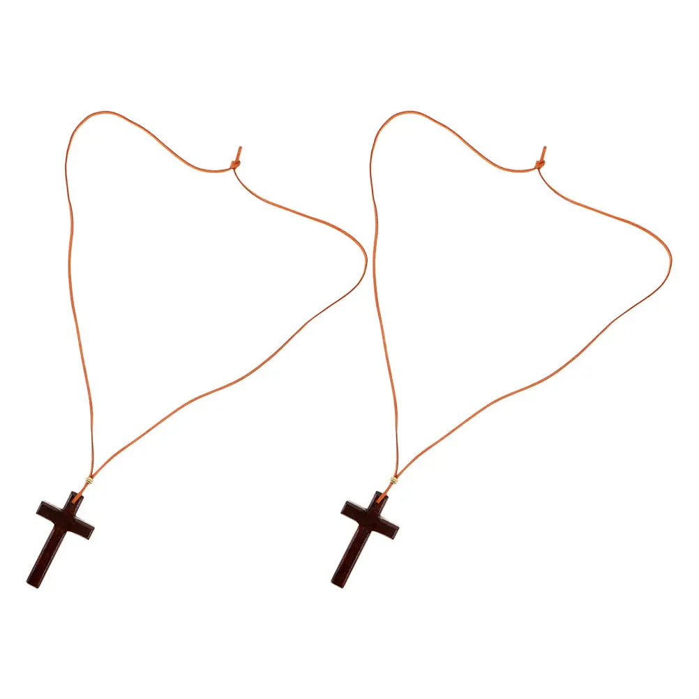 

2Pcs Cross Pendant Car Rearview Mirror Hanging Ornaments Vintage Wood Car Interior Decoration Christian Auto Charm
