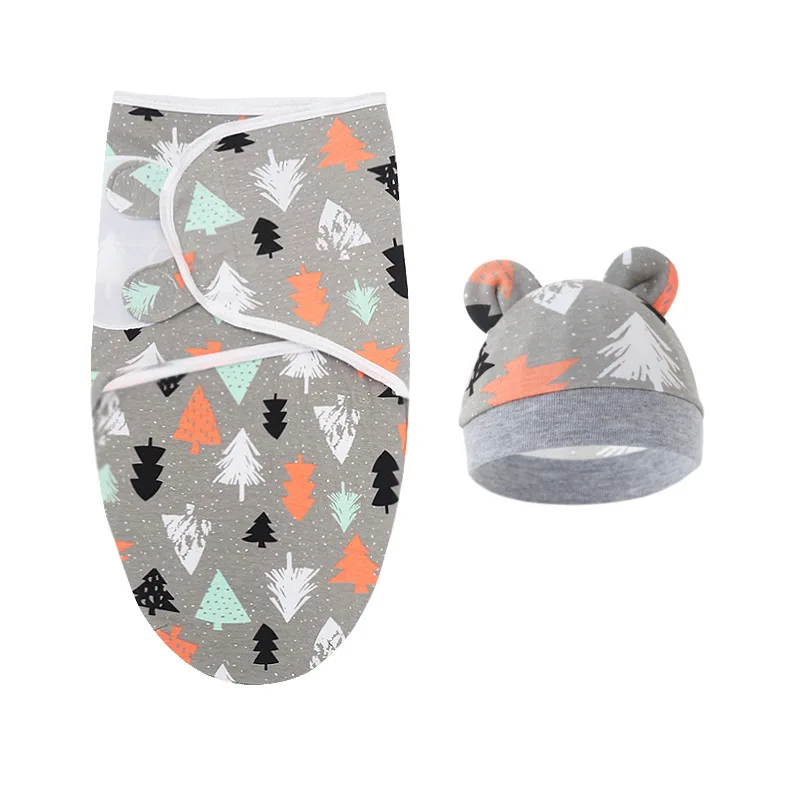 Baby Blanket Hat Set Cartoon Printed Cotton Newborn Swaddle Adjustable Infant Blankets Wraps Applicable All Seasons 0-6 Months, image 3