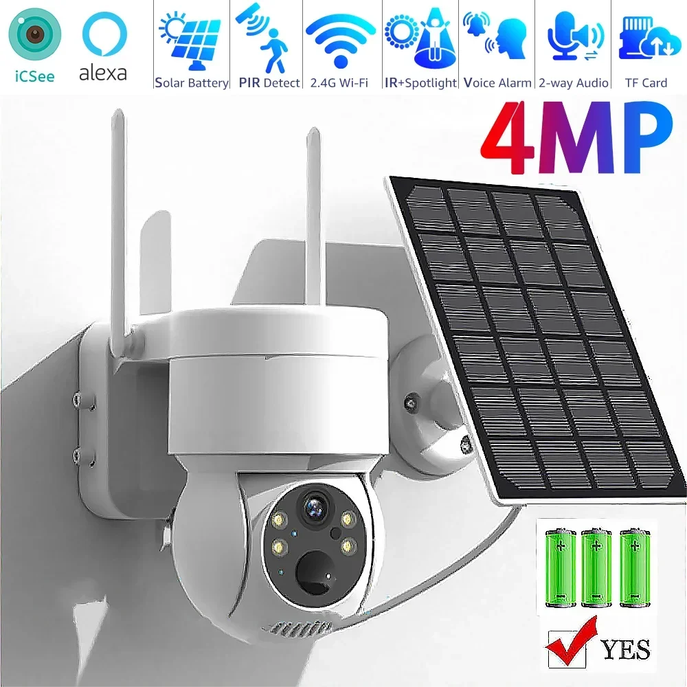 4MP Solar Panel Wifi Camera PIR Human Detection Wireless Battery Security Camera Color Night Vision Outdoor PTZ IP Camera iCSee