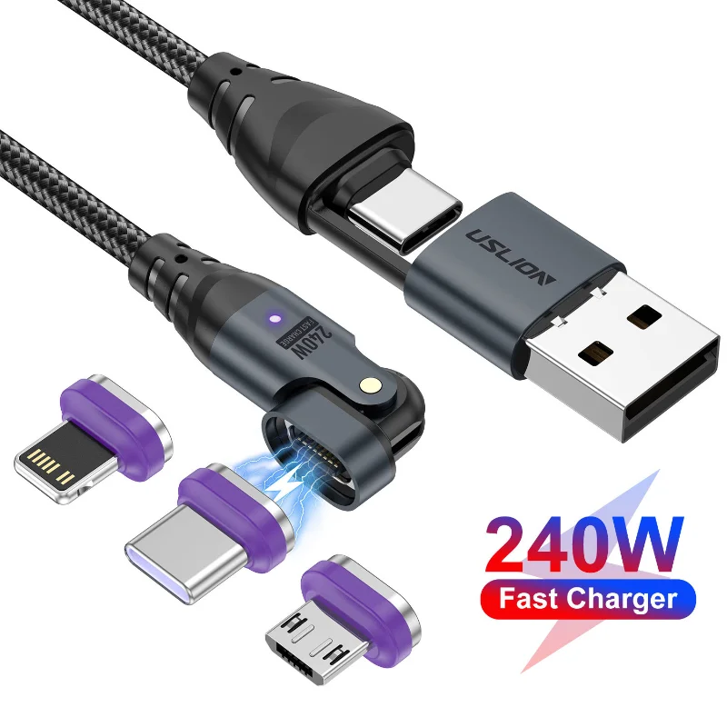 6 in 1 240W PD3.1 Magnetic USB Cable Type C Micro Super Fast Charging Data Cord for Macbook Pro iPad iPhone 16 15 Xiaomi Huawei