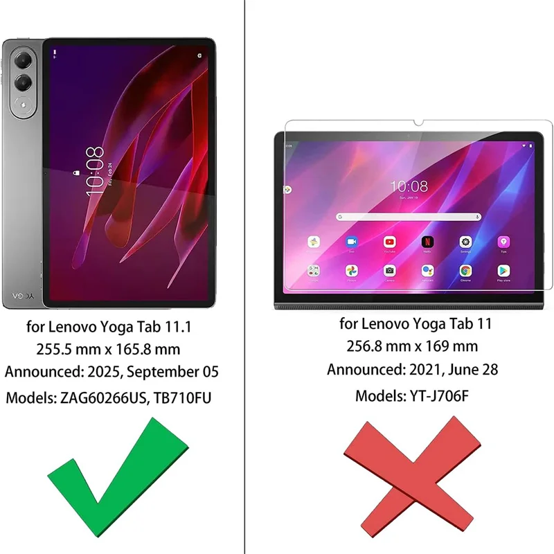 2 PCS 9H Tempered Glass Tablet Screen Protector For Lenovo Yoga Tab 11.1 Inch 2025 Anti-Fingerprint Clear Protective Film