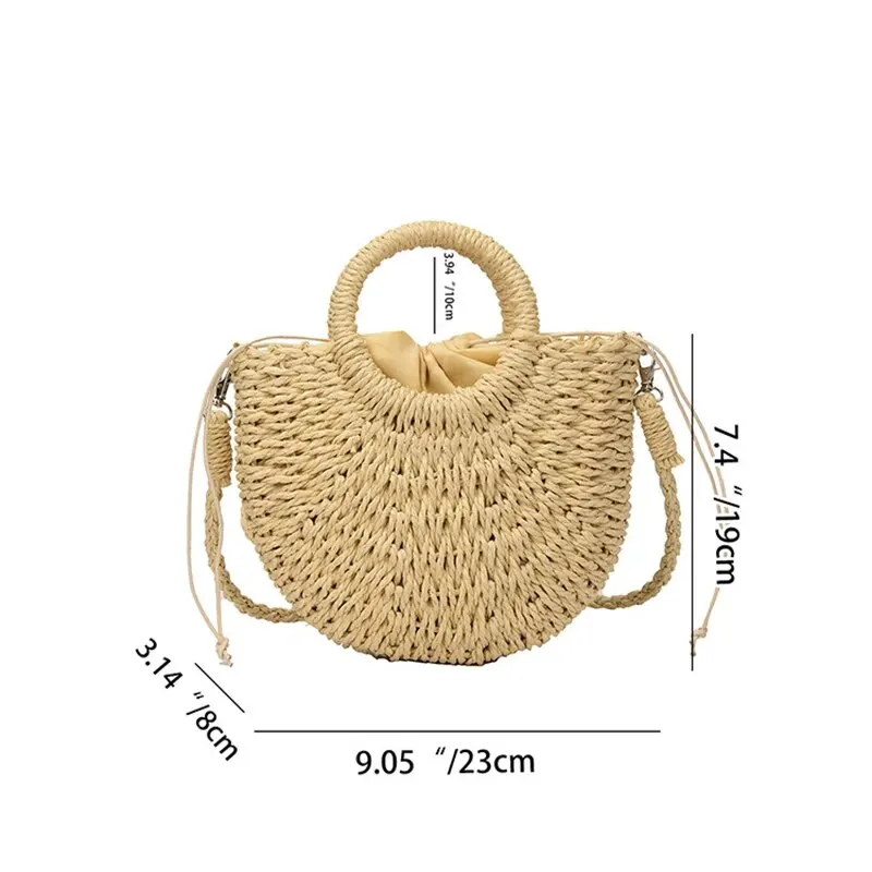 Handwoven Straw Rattan Half-Moon Praia Bolsa Grande Capacidade Mulheres Verão Oco Out Crossbody Bolsa De Ombro