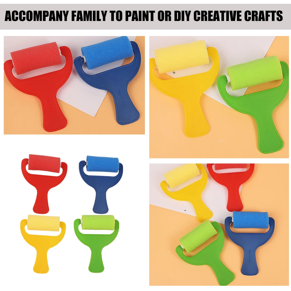 

12pcs Painting Tool Roller Brush Sponge Brushes Kids Paint Rollers DIY Crafts Accessories Washable Reusable Teaching Aids