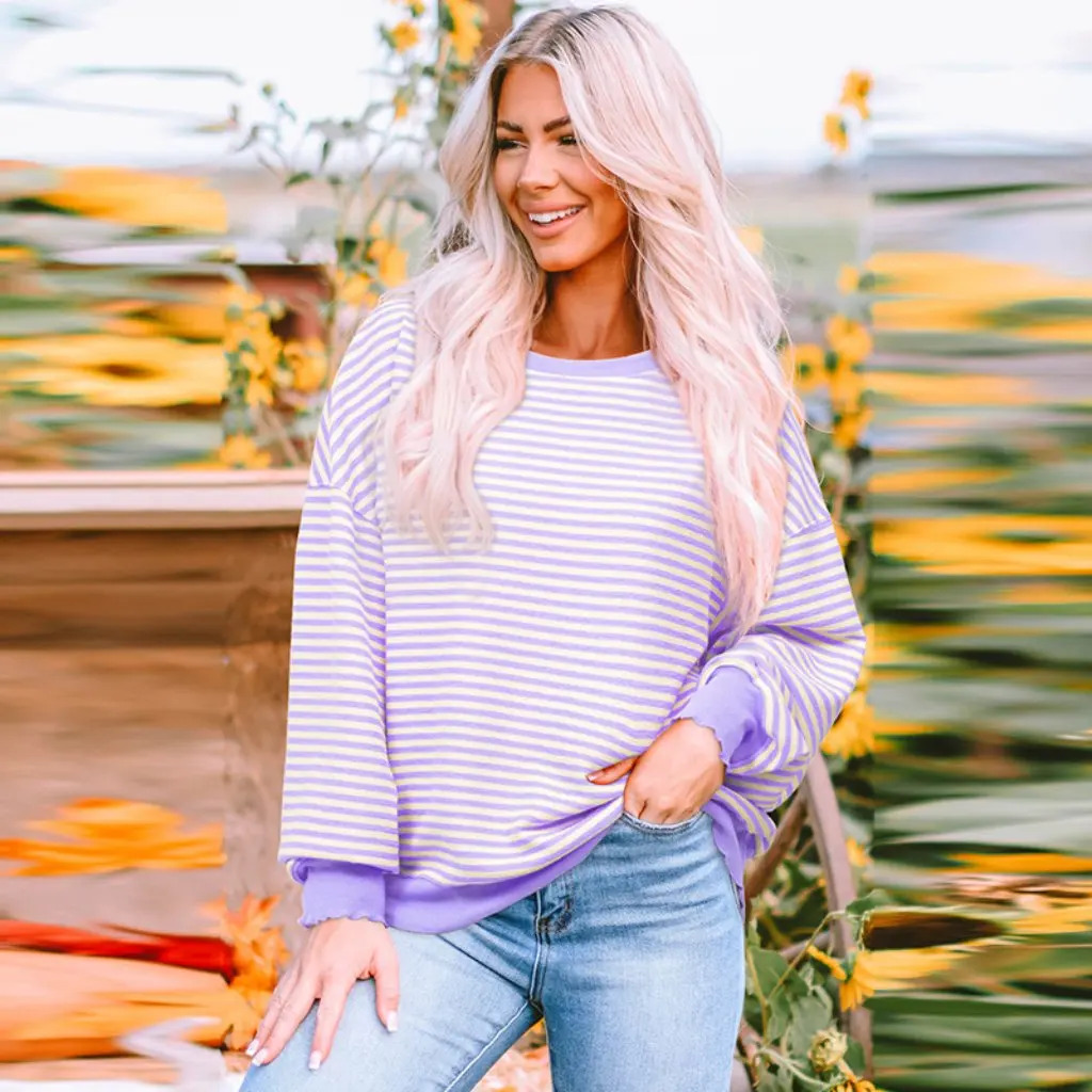 

Women's Off-Shoulder Long-Sleeved Knitwear Loose Fit Striped Pullover Fashion Top for Winter European And American Style
