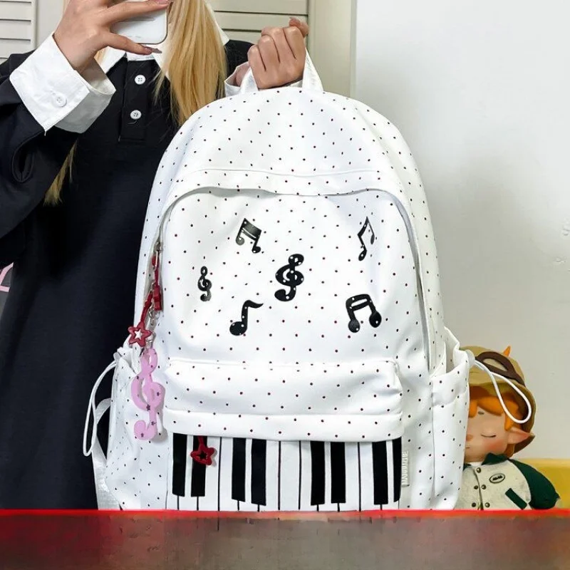 Mochila de Gran Capacidad con Diseño de Puntos Estilo Coreano para Chicas de Secundaria y Preparatoria, Ideal para Clases y V...