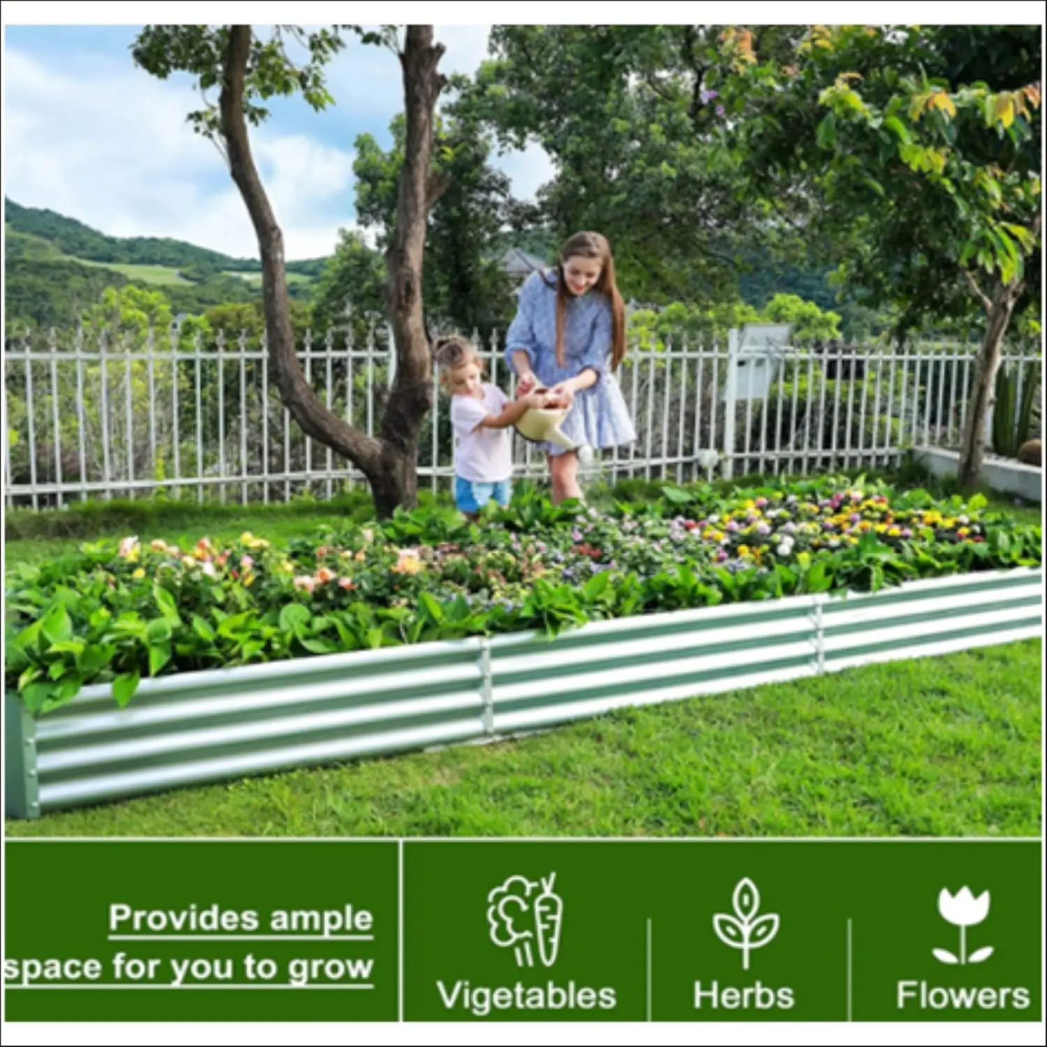 2pcs 8x4x2ft Galvanized Raised Garden Bed Deep Root Planter Box for Vegetables Outdoor for Vegetables Flowers