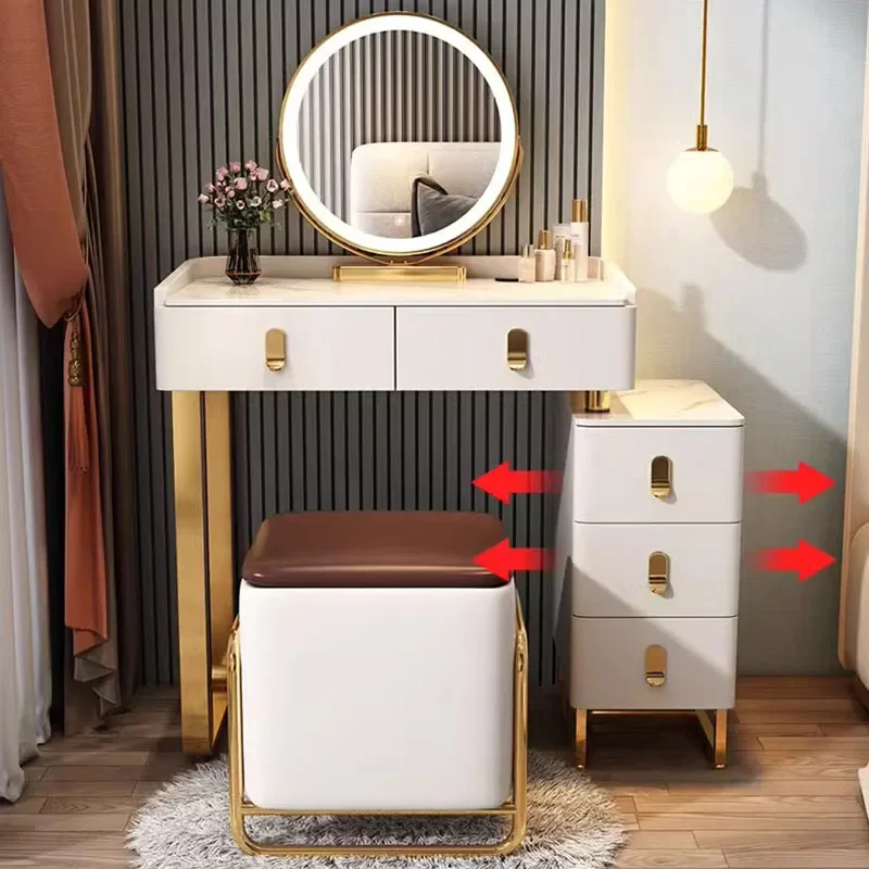 

Girls Makeup Luxury Vanity Table Drawers Laden Mirror Led Corner Girls Dressing Table Stool Meuble De Chambre Dresser Furniture