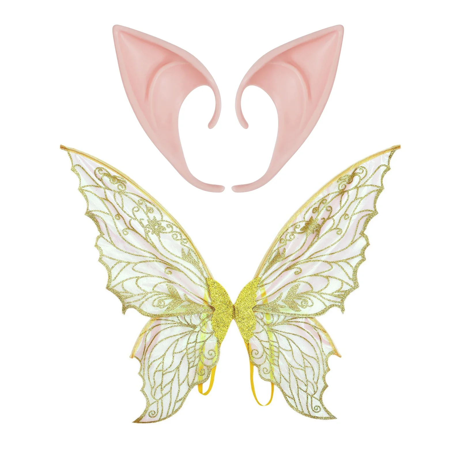 

Butterfly Gradient Sheer Fairy Wings Fairy Costume Accessory Rubber Pointed Elf Ears for Women Girls Halloween Cosplay Party Use