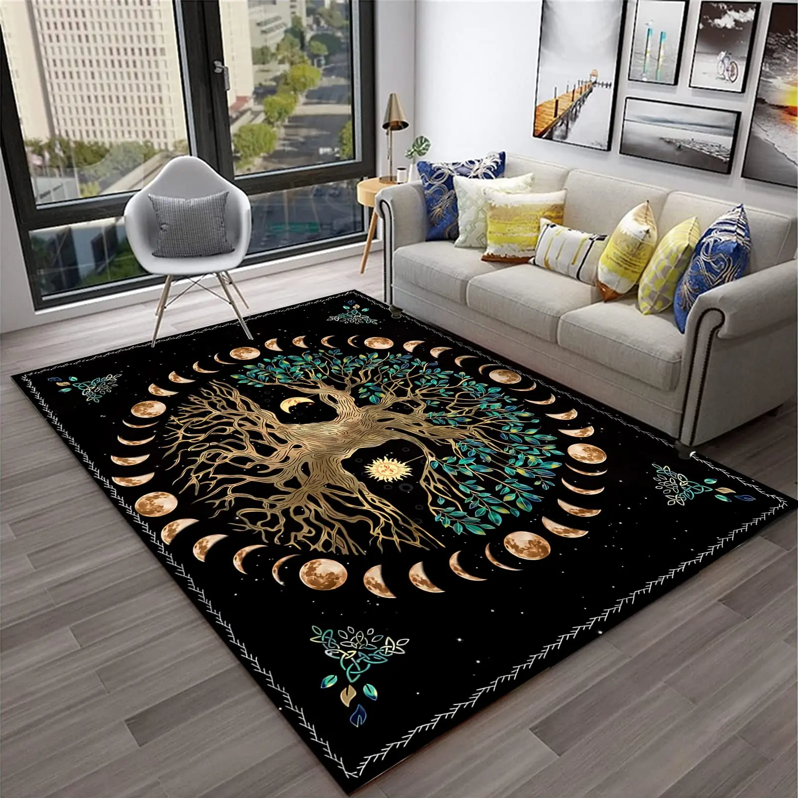 3D Moon Phase Tree of Life Carpet Area Rug Sun and Moon Carpets Bohemian Decor Mats for Bedroom Living Room Home Dorm Play Mat