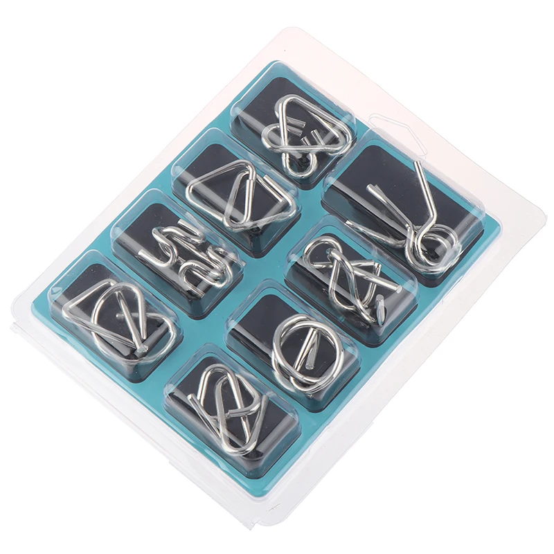 8Pcs/Set New Materials Metal Puzzle Wire IQ Mind Brain Teaser Puzzles Reliever Toys