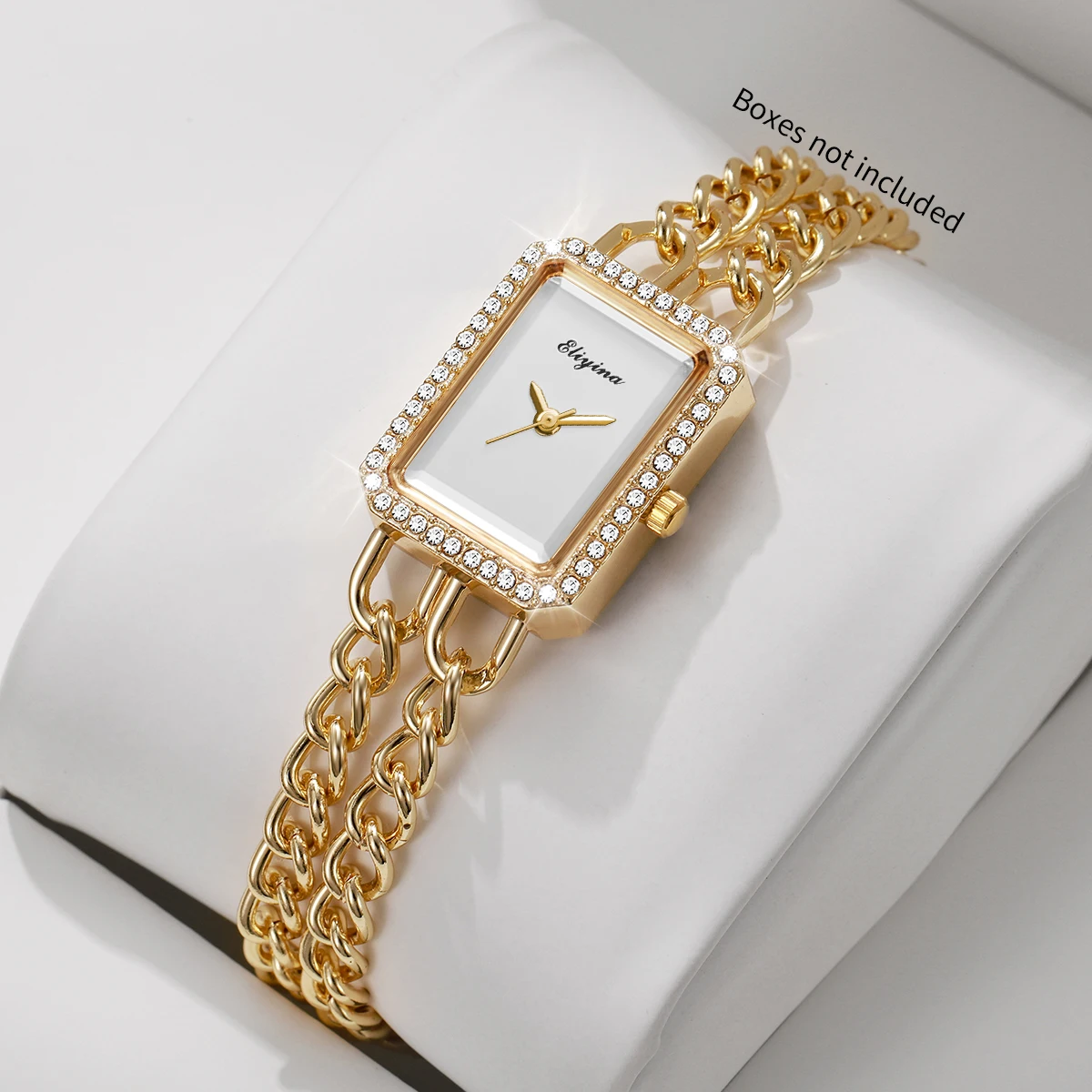 Fashion Rhinestone Square Women Watches Gold Chain Bracelet Elegant Ladies Dress Quartz Wristwatch Relogio Feminino (Without Box
