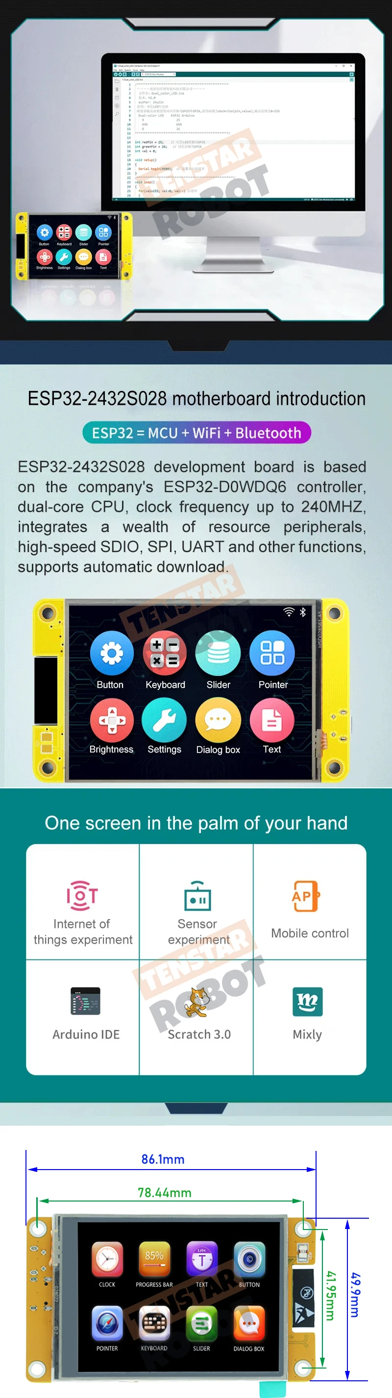 Carte LILYGO T-Display ESP32 – WiFi & Bluetooth avec écran couleur TFT | - Vente Arduino, Raspberry Pi, ESP32 et Outils en Tunisie