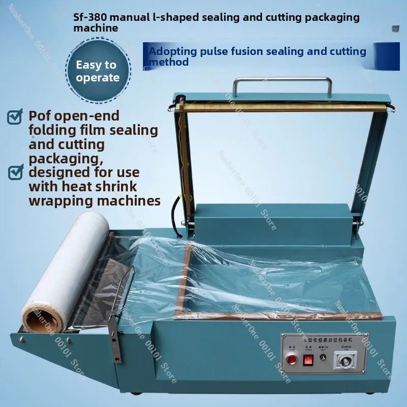 Fql-380 manual l-shaped shrink film sealer and cutter, l-shaped manual sealer, pof folded film sealing and packaging machine
