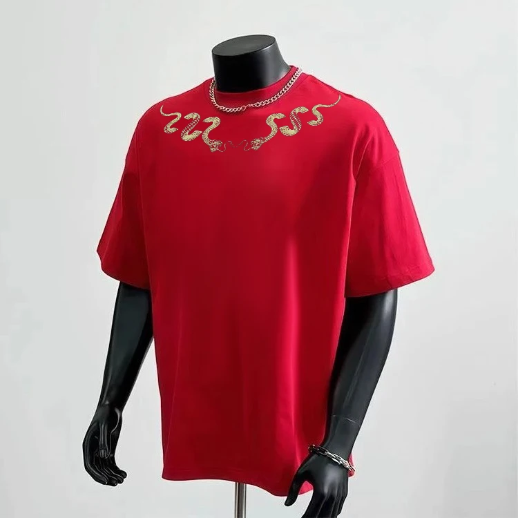 camiseta-de-algodao-puro-de-manga-curta-ano-da-serpente-unissex-cor-vermelha-moda-casual-para-homens-e-mulheres