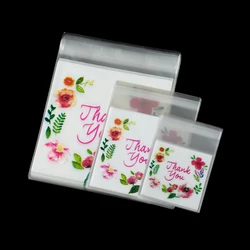 100pcs/Lot Plastic Bags Thank you Colorful Flower Self-Adhesive Bags for Homemade Gifts Bag DIY Jewelry Packaging Storage Bag