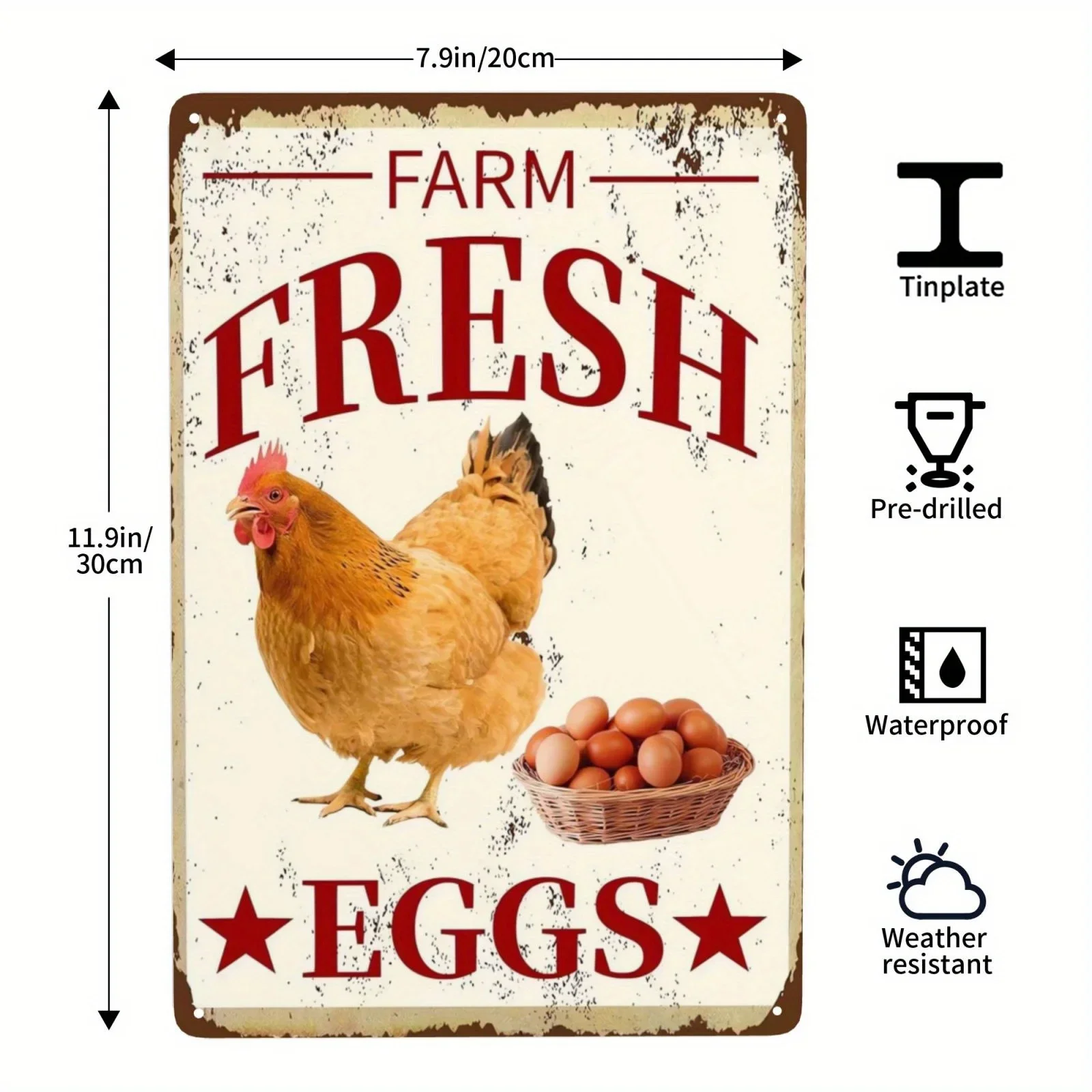 Metal Sign, Farm Fresh Eggs - Vintage Country Chicken Hen Rooster Signs Poster Wall Plaque - for Home Kitchen Office Cafe Decor